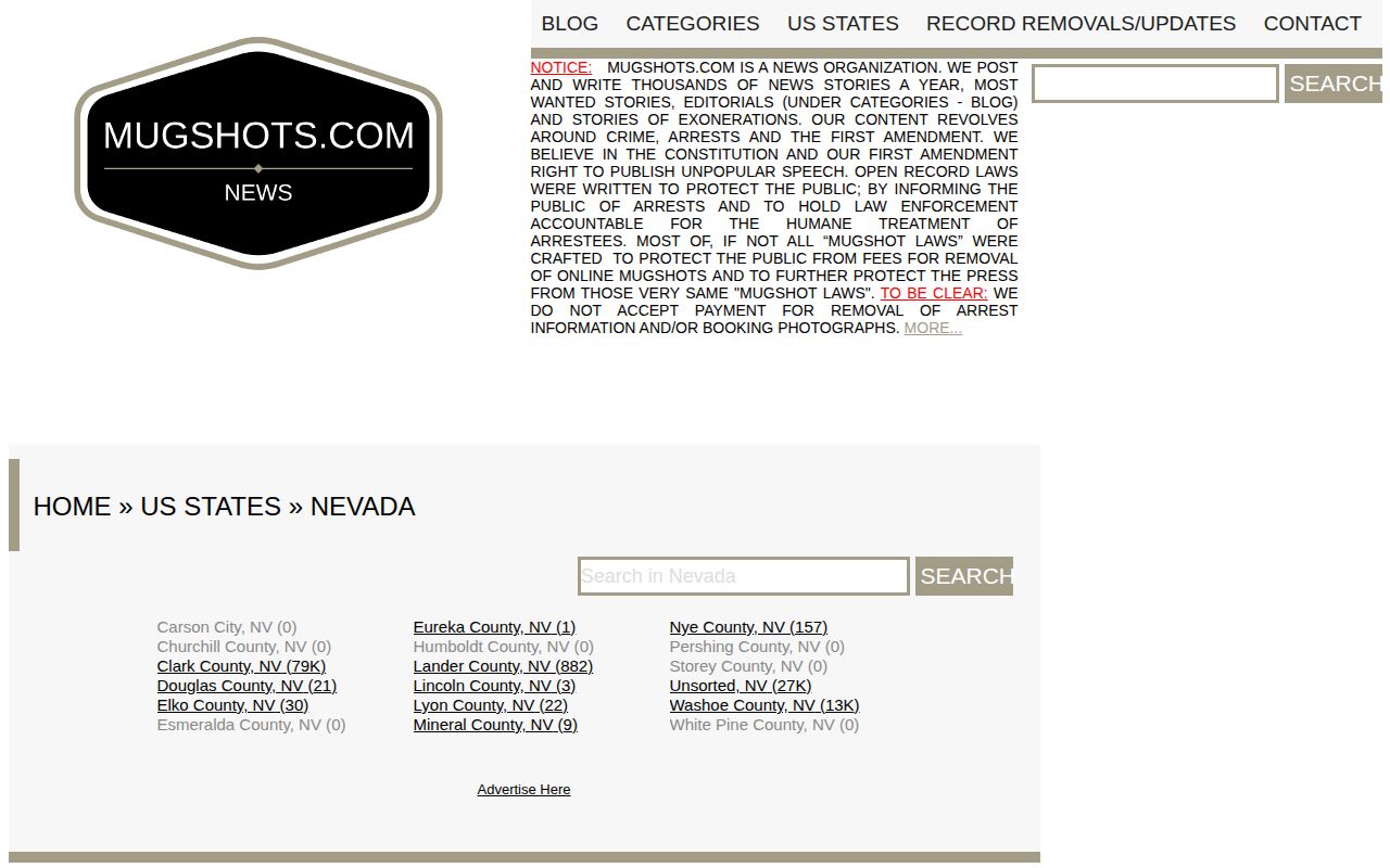 Esmeralda County Mugshots.com Nevada third-party index