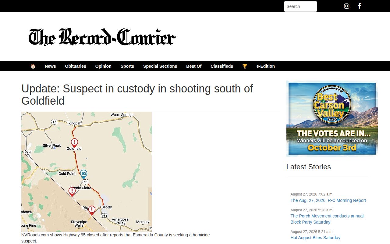 Esmeralda County crime news Record-Courier incident-report source