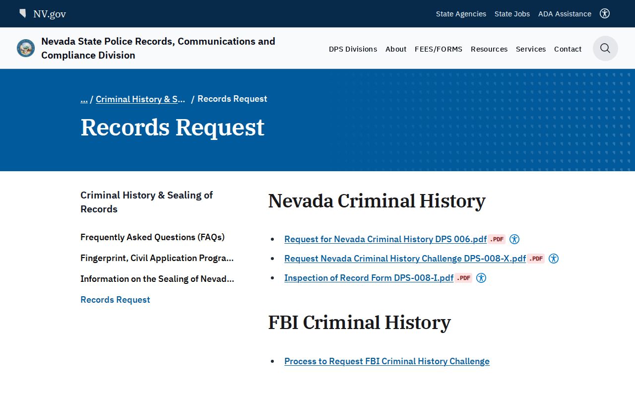 Esmeralda County booking record request fallback through Nevada criminal-history records