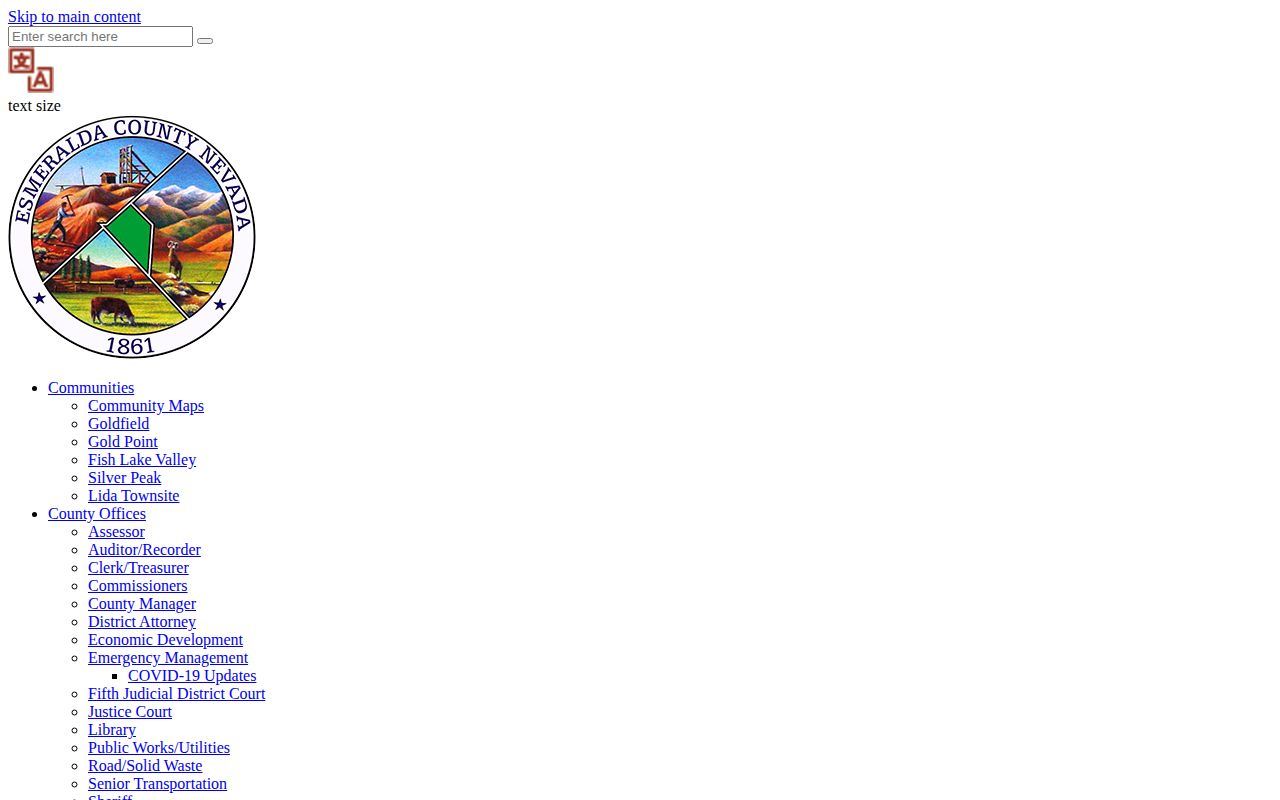 Esmeralda County warrant-check Justice Court contact page