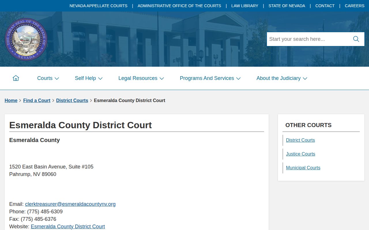 Esmeralda County District Court warrant record directory